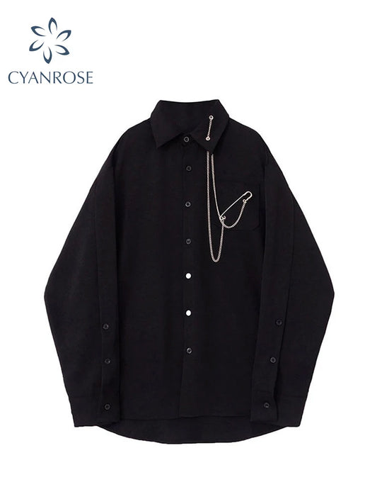 2022 Spring Gothic Punk Women's Blouses Long Sleeve Black Vintage High Street Harajuku Oversize Shirt Female Cardigan Tops