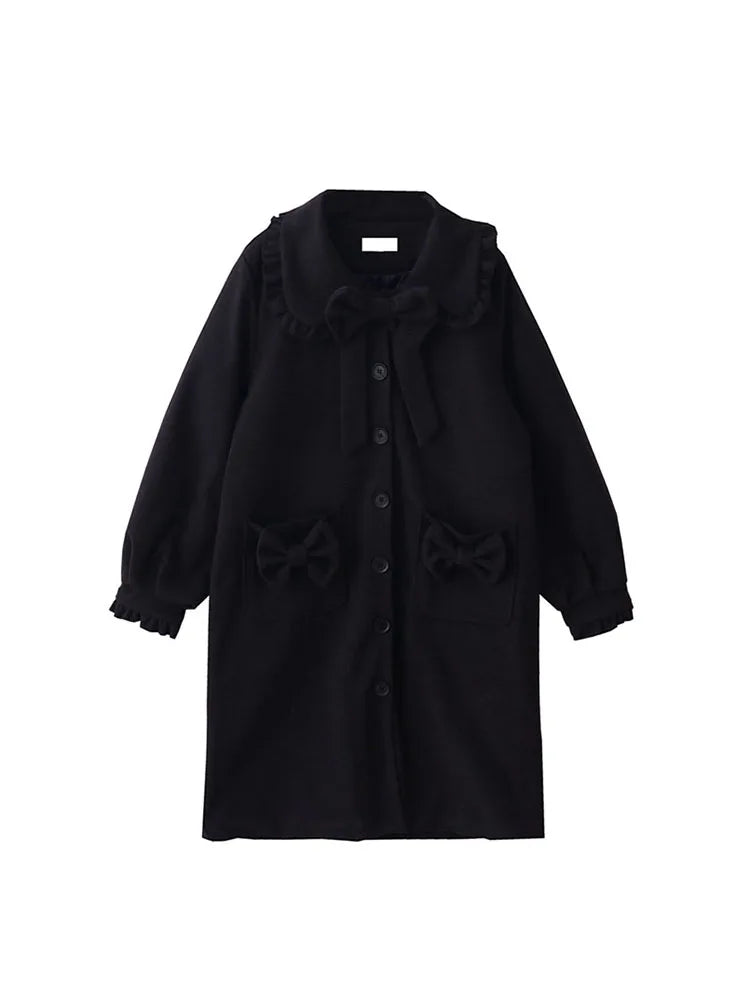 Woolen Coat Women's Mid-length Winter New Korean Fashion Long Coat Thickened Single Breasted Kawaii Women's Coat Parkas