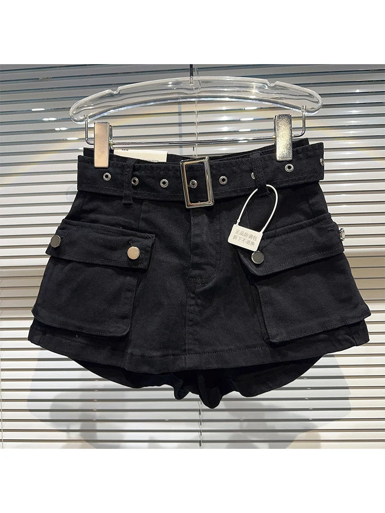 Women's Black Denim Cargo Shorts Fashion High Waist Ladies Streetwear Baggy Cowboy Shorts Jeans 2000s Y2k Harajuku 2000s Clothes