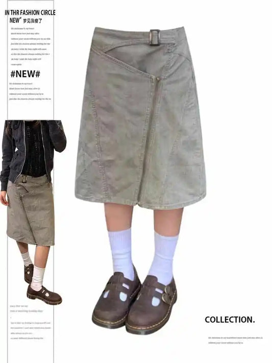 Women Long Skirt Design Harajuku Y2k 2000s Vintage Skirts 90s Aesthetic Streetwear Fashion Korean Style A-Line Skirt Clothes