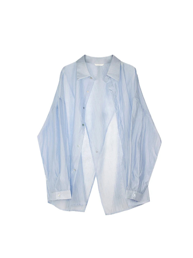 Women's Grey Shirts and Blouses Y2k Vintage Korean Streetwear Harajuku 2000s Elegant Long Sleeve Polo-Neck Shirt Clothes Summer