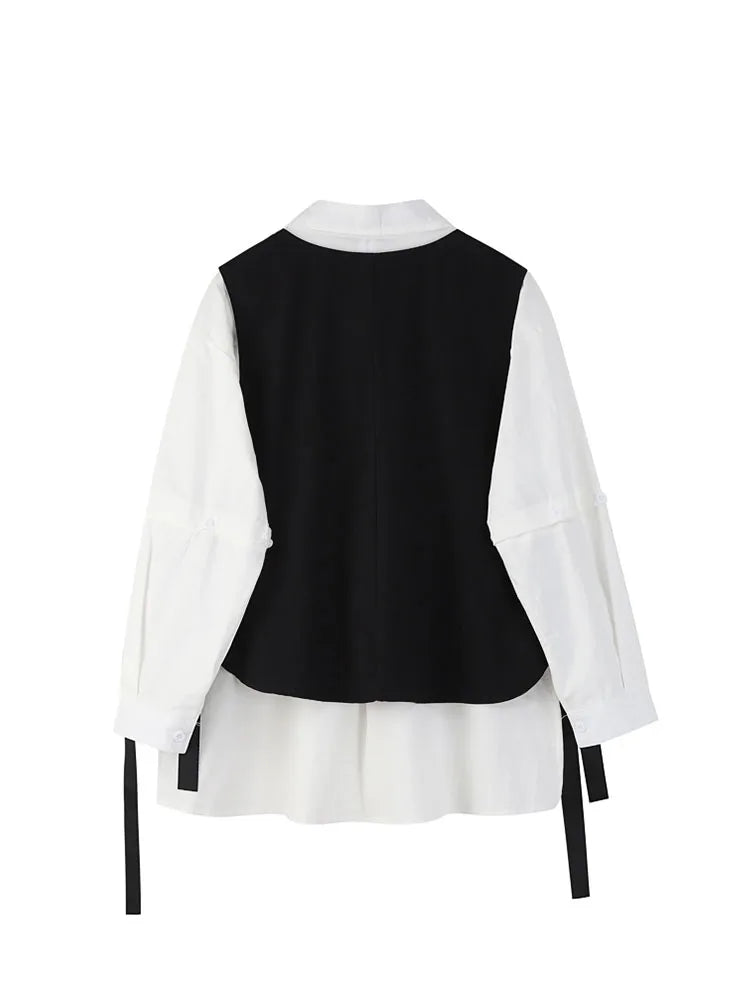 2022 Spring Autumn Women's Two-Piece Sets Streetwear Fashion Tooling Style Vest And Solid Loose Long Sleeve Shirts Female Suit