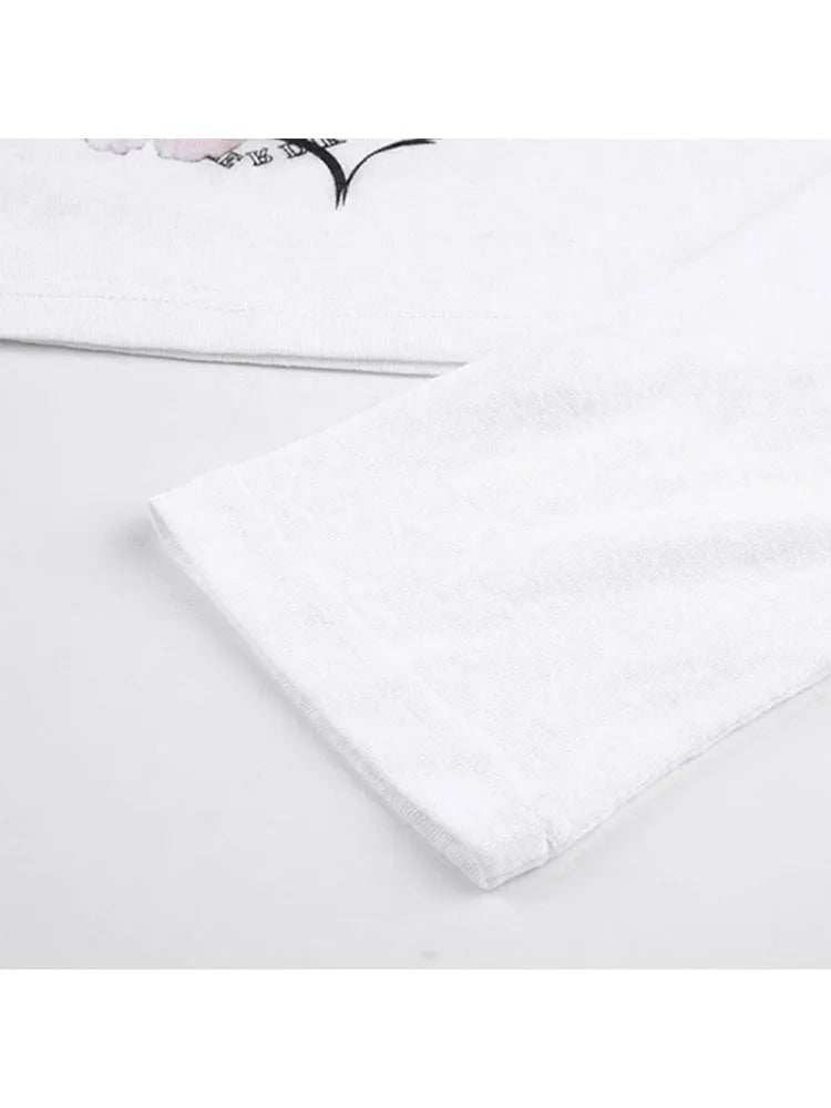 Y2k Korean Style Off Shoulder Women Casual Fashion Vintage Sexy Print T-shirt Streetwear Halter Tank Top 2 Piece 2022 New Design