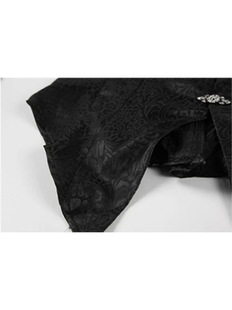 Women's Jacquard Blouse - Black Notched Collar Loose Tunic Office Elegant