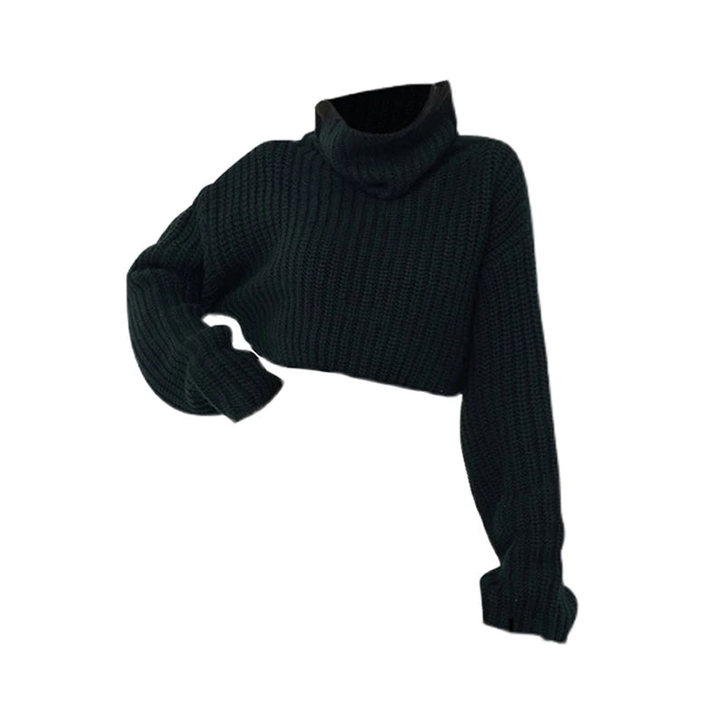 Women's Black Gothic Vintage Pullover Knit Sweater Y2k Aesthetic Harajuku Elegant Turtleneck Long Sleeves Sweaters 2000s Clothes