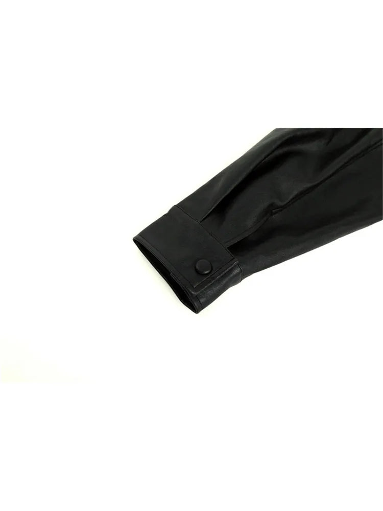 2022 Autumn Winter New PU Leather Jacket Women's Vintage Black Motorcycle Coat Female Korean Casual Loose Streetwear Outwear