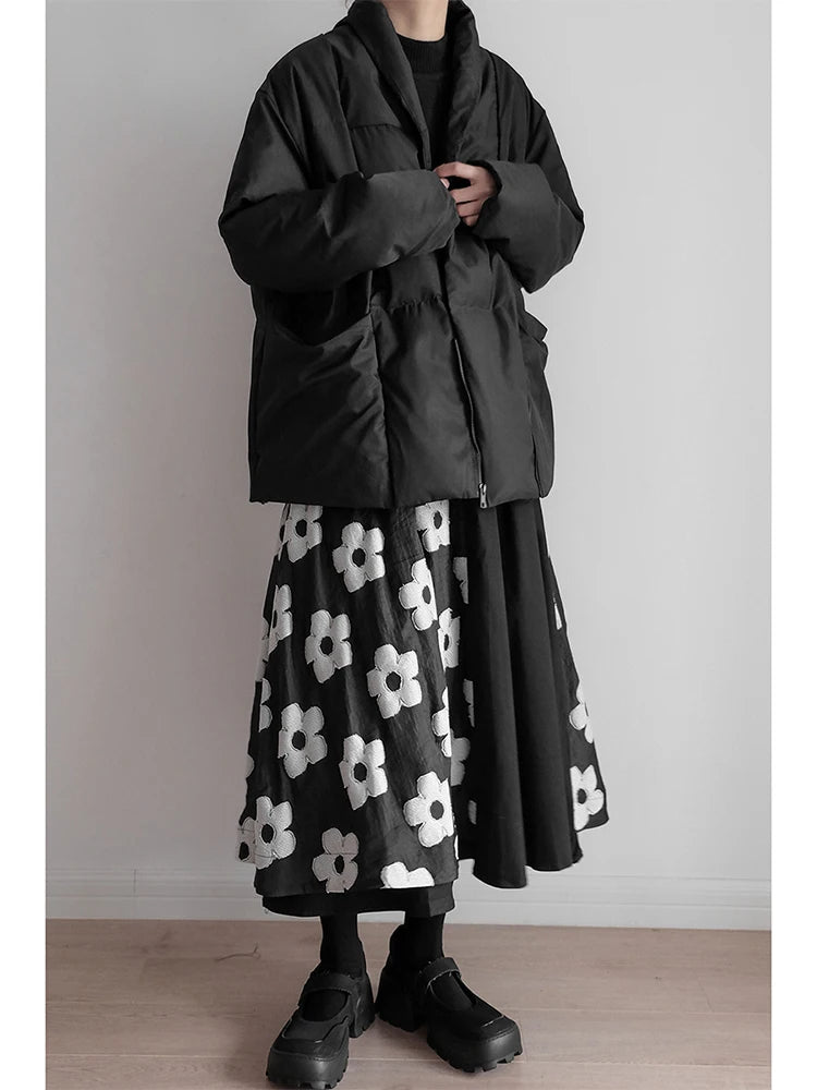 Women's Black Gothic A-line Floral Skirt Y2k Long Skirt Harajuku Elegant Patchwork Skirts 2000s 90s Vintage Emo Clothes Summer