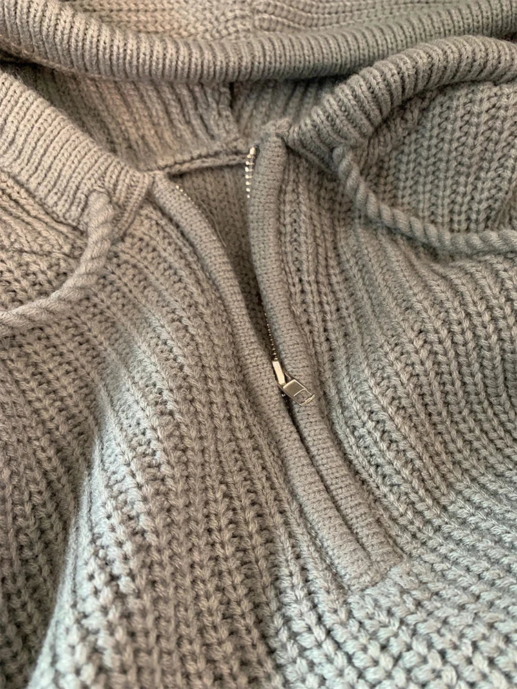 Women's Grey Hoodies Pullover Knitted Sweater Vintage Harajuku Casual Y2k 90s Aesthetic Long Sleeve Knit Sweaters 2000s Clothes