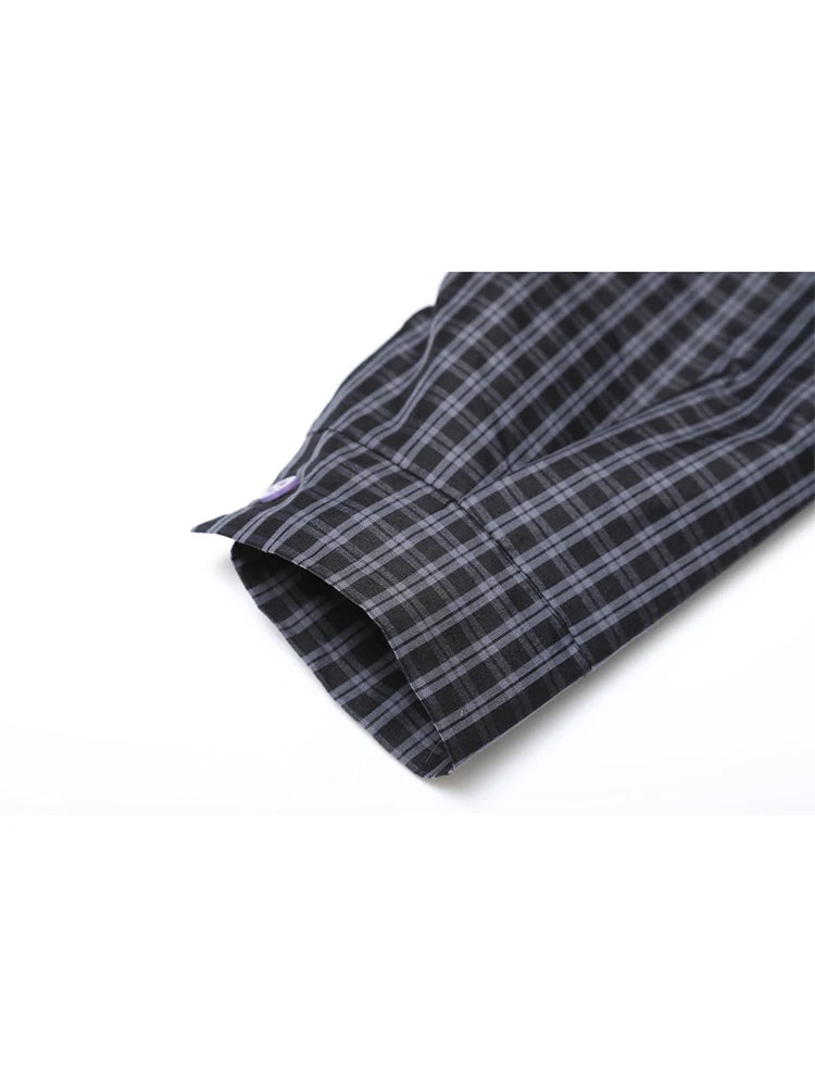 Y2K Plaid Blouse - Harajuku Vintage Bow Long Sleeve Summer 2025