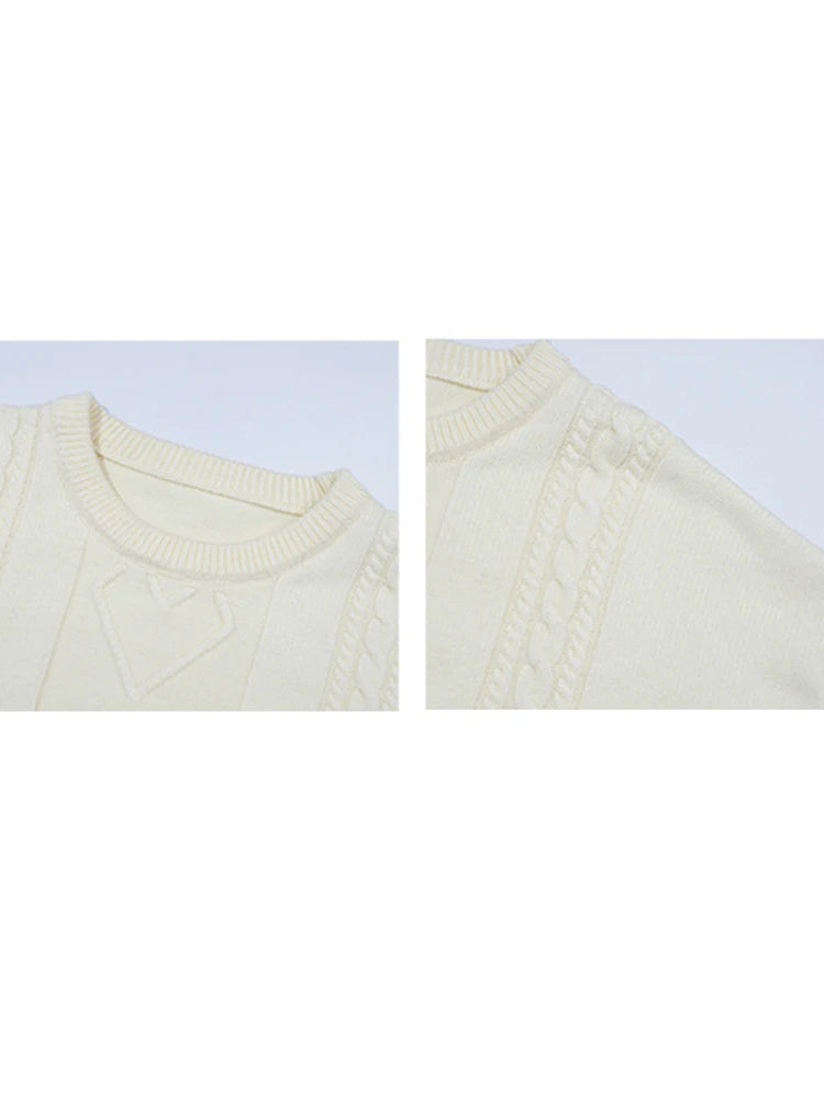 Women's Lace-up White Pullover Knitted Sweater Harajuku Y2k Long Sleeves O-Neck Sweater Jumper Vintage 2000s Aesthetic Clothes