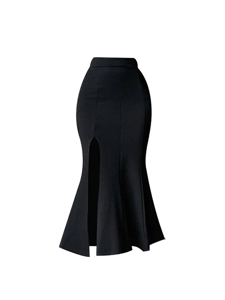 Fashion High Waist Midi Skirts For Women 2022 Autumn Slim Fit Hip Mermaid Skirt Woman Korean Style Ruffles Black Skirts Elegant