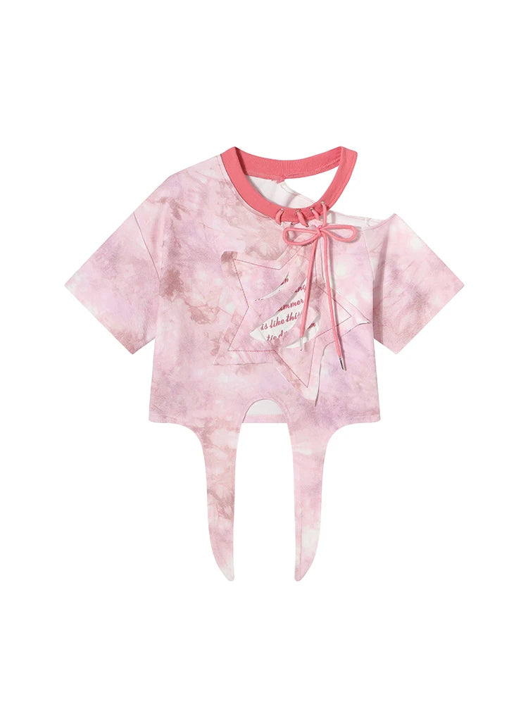 Women Pink Star T-shirt Harajuku Korean Y2k 90s Aesthetic Streetwear Vintage Short Sleeve T-shirts Clothes 2000s Clothes Summer