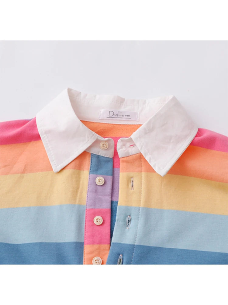 Women's Rainbow Striped T-shirt Harajuku Korean Y2k Tee Top Vintage 90s Aesthetic Long Sleeve T-shirt 2000s Fashion Clothes 2024