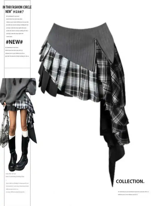 Women's Patchwork A-line Skirt Vintage 90s Aesthetic Streetwear Y2k Long Oversize Skirt Harajuku Korean Skirts Emo 2000s Clothes