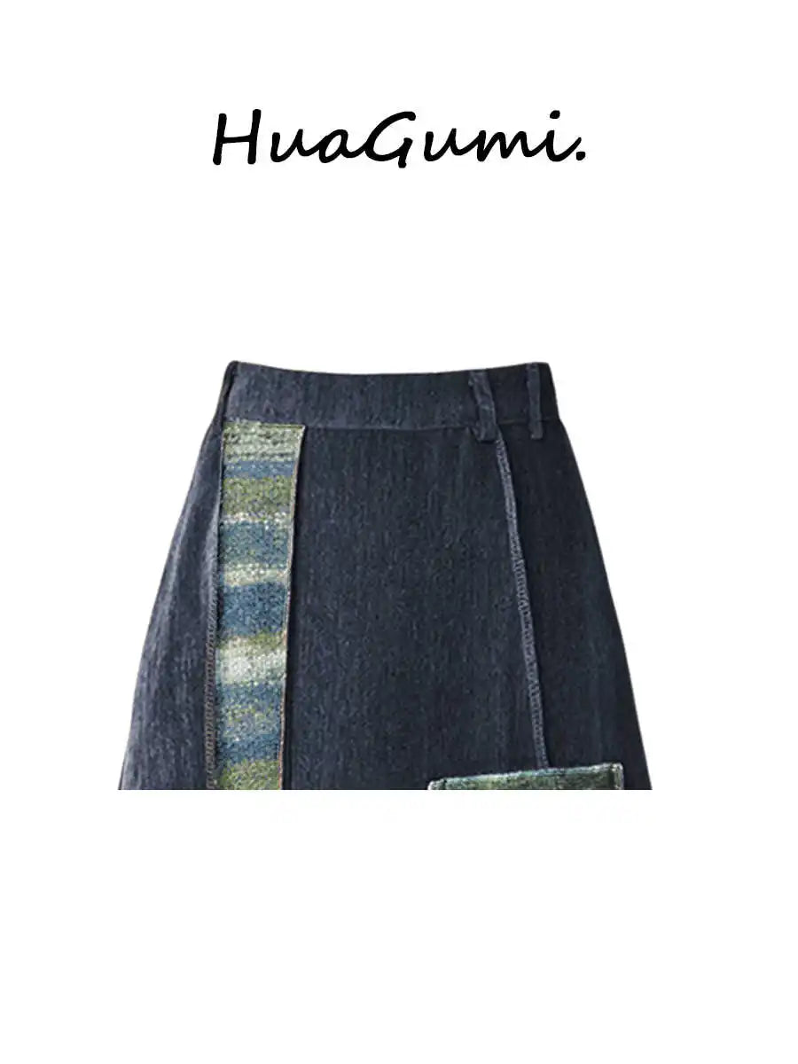 Women Y2k A-line Skirt Harajuku Patchwork Skirts Aesthetic Vintage Harajuku Korean Female Fashion Long Skirt 2000s Clothes