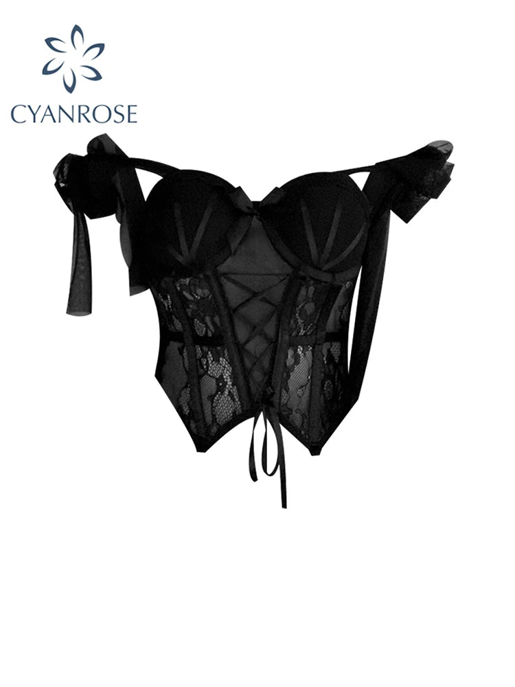 Women's Crop Top Vintage Y2k Summer Sexy Camisole Fashion Streetwear Black Bandage Tube Top Female Sleeveless Off Shoulder Vest