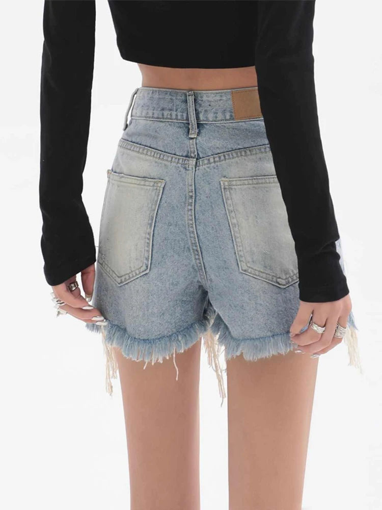 2025 Fashion Gyaru Jean Shorts Ripped Hole High Waist Cotton Denim Shorts Tassels Gyaru Sexy Hot Pants Streetwear Coquette Y2K