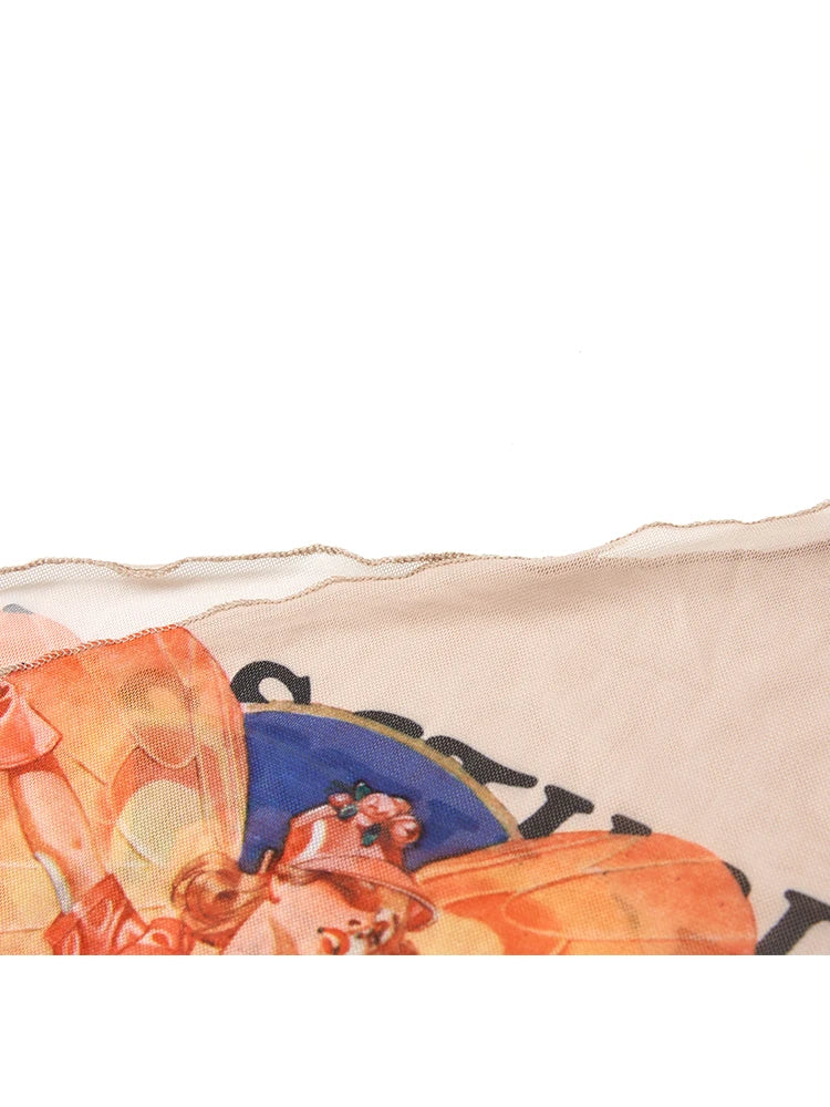 Women's Graphic Print T-shirt Harajuku Korean Y2k Aesthetic Fashion Vintage Long Sleeve Slim T-shirts Clothes 2000s Clothes 2024