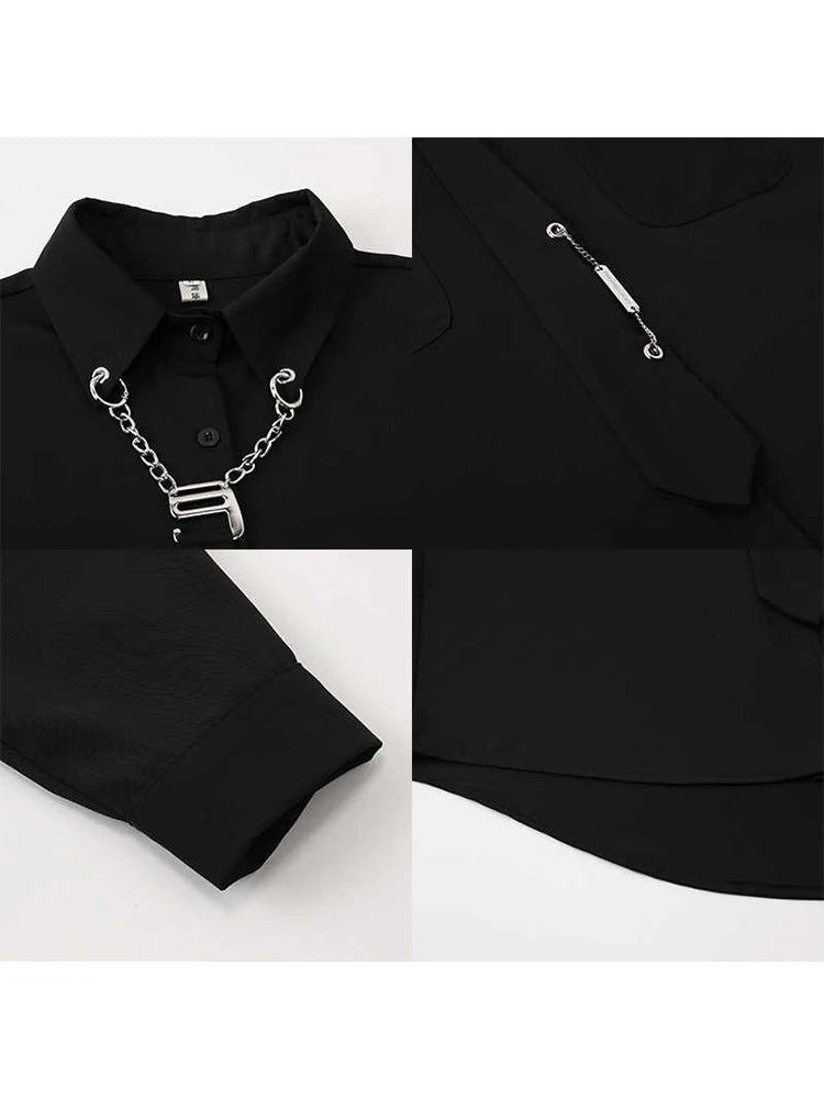 2025 Spring Gothic Punk Women's Blouses Long Sleeve Black Vintage High Street Harajuku Oversize Shirt Female Cardigan Tops