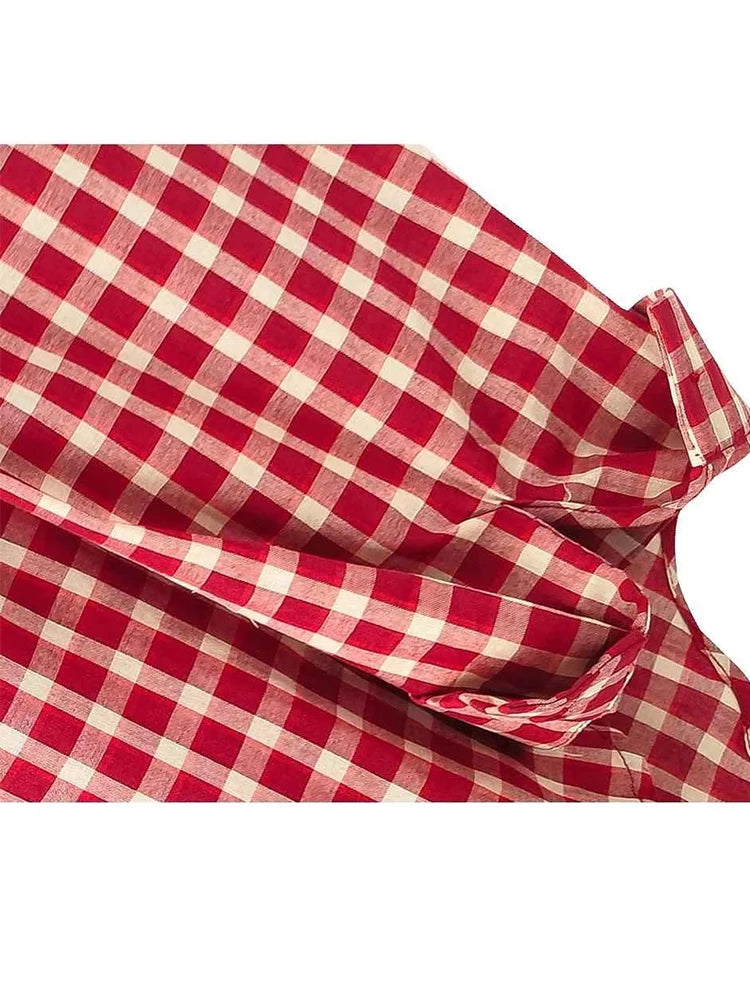 2025 Y2k Autumn Women New Vintage Red Plaid Turn-down Collar Over-shirt Long Sleeve Streetwear Loose Patchwork Harajuku Blouses