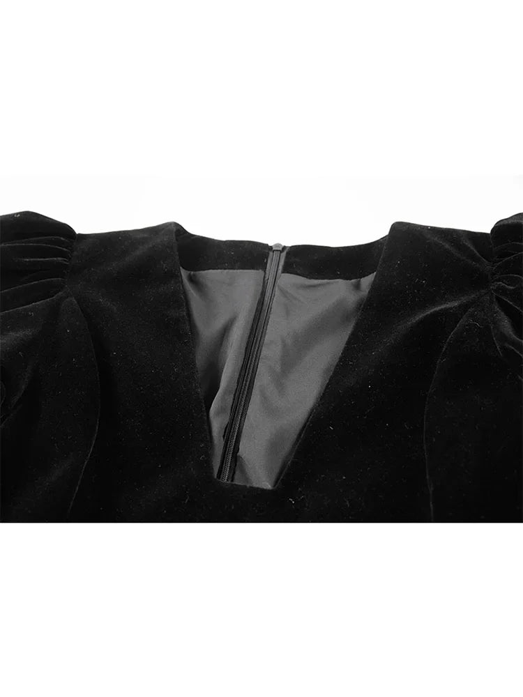 Vintage French Crop Dress Women 50s 60s Audrey Hepburn Flannel V Neck Dresses Puff Short Sleeve Sexy Party Elegant Fluffy Frocks