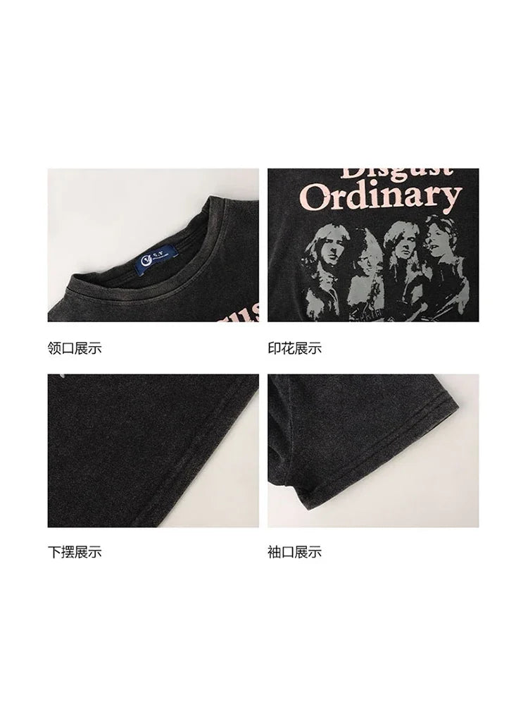 2023 Summer Funny Shirt Women T-Shirts Y2k Harajuku Fashion Korean Vintag Print Crop Tops Vintage Short Sleeve Gothic Black Tee