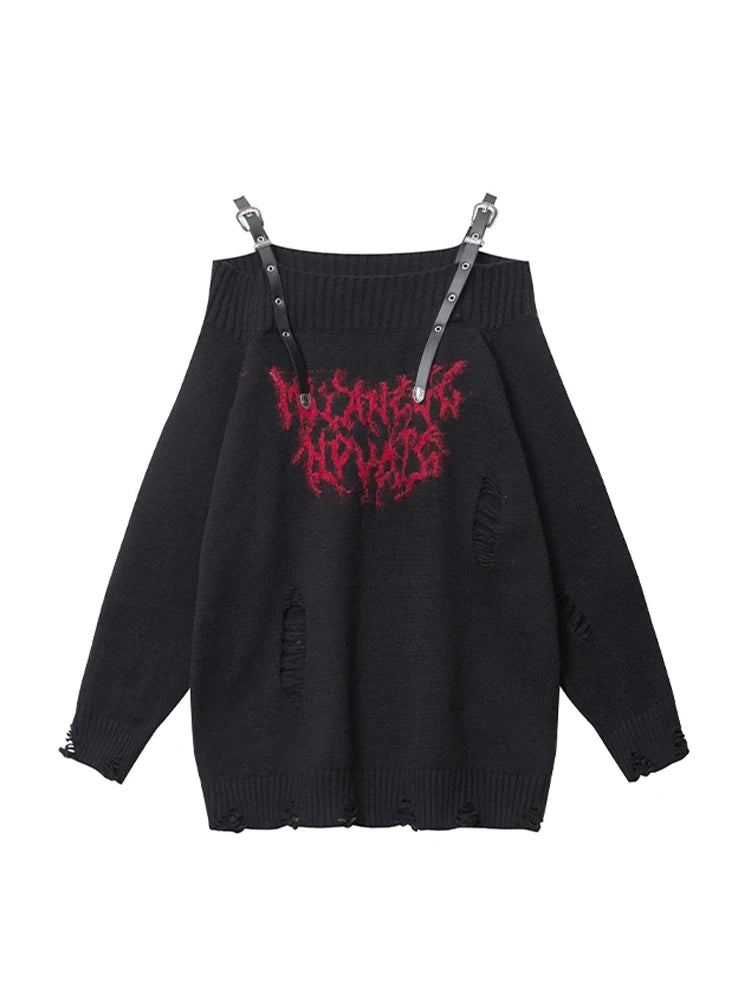 Women's Grey Pullover Knitted Sweater Harajuku 90s Aesthetic Y2k Long Sleeves Sweaters Jumper Fashion Vintage 2000s Clothes 2024