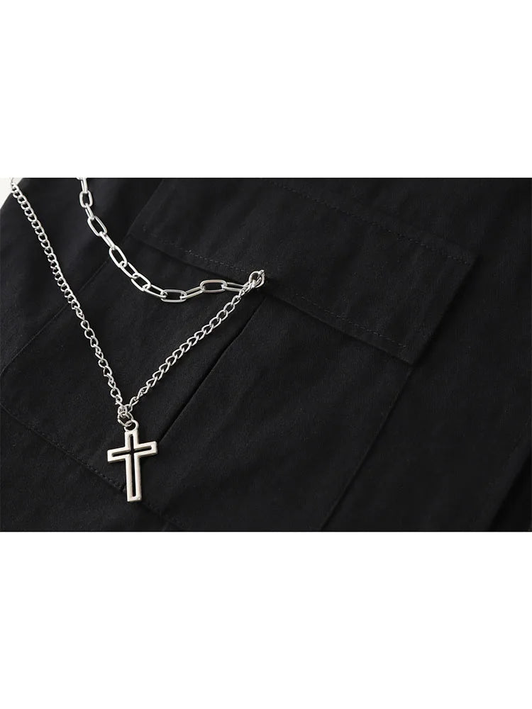 2022 Spring Autumn Women's Two-Piece Sets Streetwear Fashion Tooling Style Vest And Solid Loose Long Sleeve Shirts Female Suit