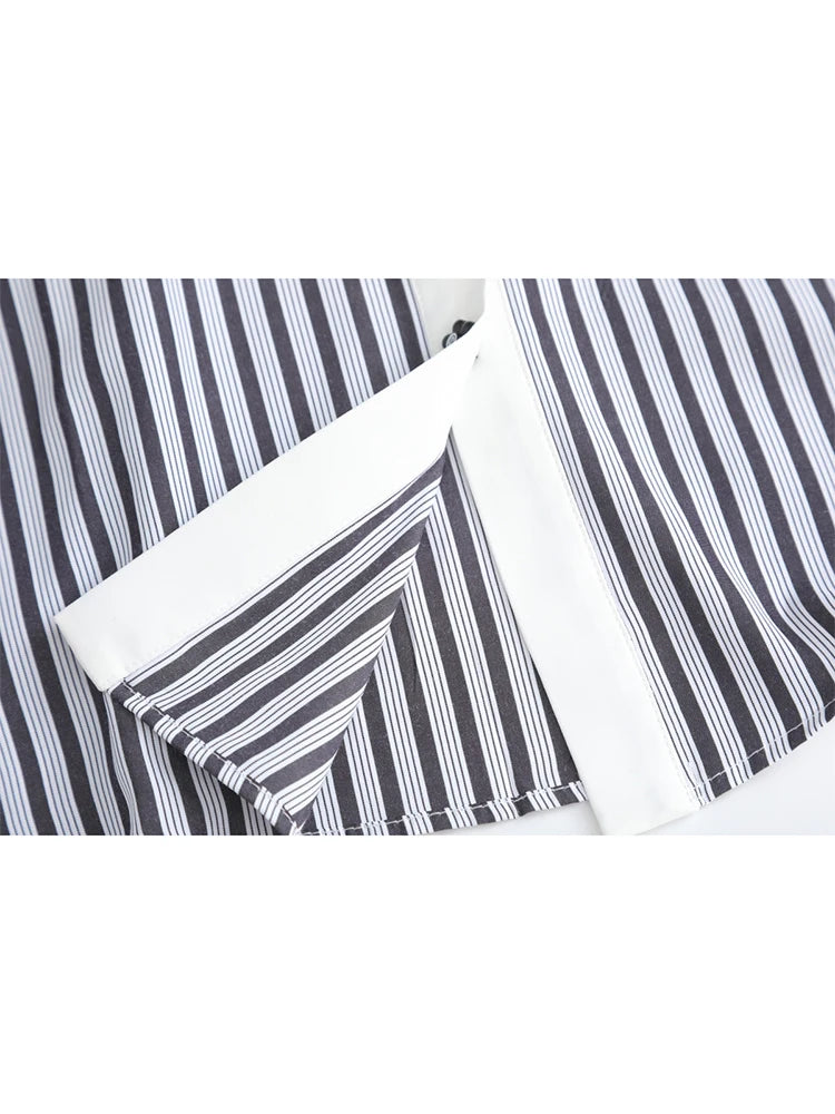 Women's Striped Blouse Shirt Tops Korean Vintage Fashion Shirt Y2k Kawaii Peter Pan Collar Long Sleeve Shirt Ladies Autumn 2023