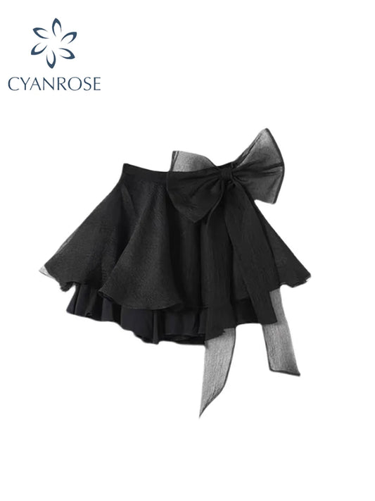 Women's Black Gothic A-line Skirt Vintage 90s Aesthetic Y2k Mini Skirt Harajuku Skirts Fashion Emo 2000s Cutecore Clothes Summer