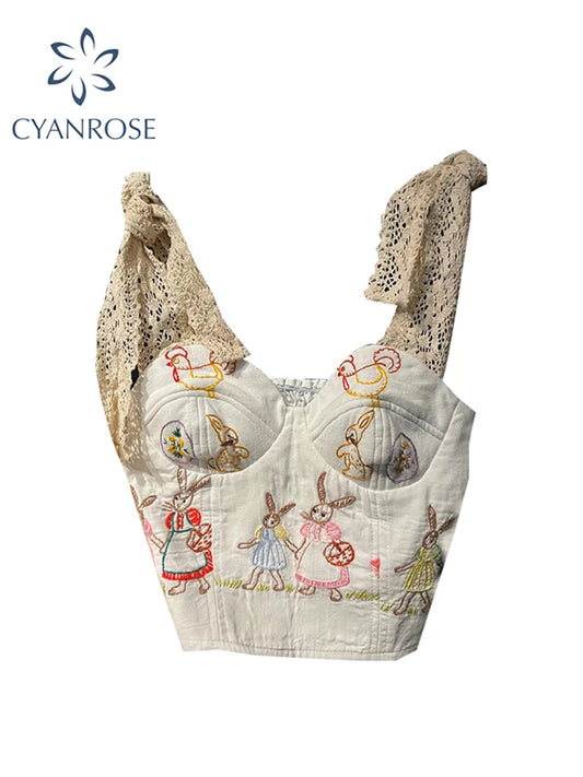 Women's Crop Top Vintage Y2k 2023 Summer Camisole Fashion Streetwear Casual Print Tube Top Female Sexy Lace Up Off Shoulder Vest