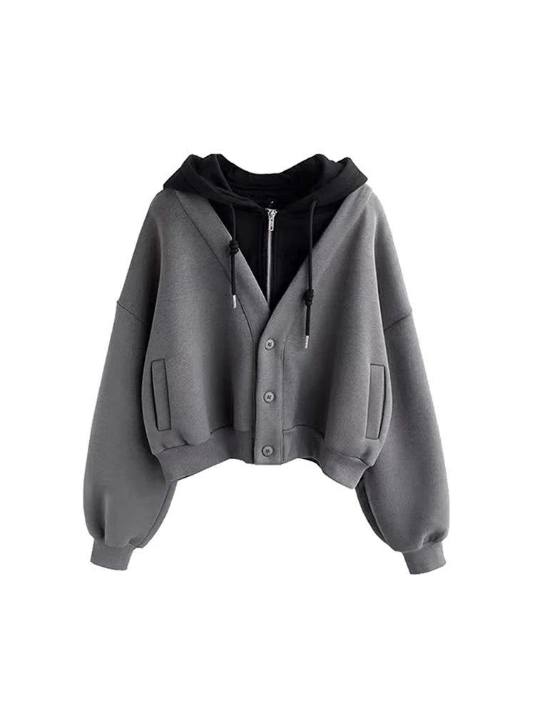 Women's Black Gothic Patchwork Sweatshirt Vintage 90s Aesthetic 2000s Harajuku Korean Y2k Hoodies Top Trashy Clothes Autumn 2024