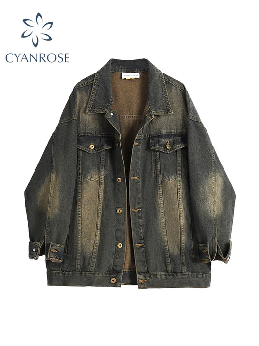 Women's Denim Jacket Long Sleeve Jean Jacket Harajuku Korean 90s Vintage 2000s Fashion Oversize Outerwear Top 2000s Clothes 2024