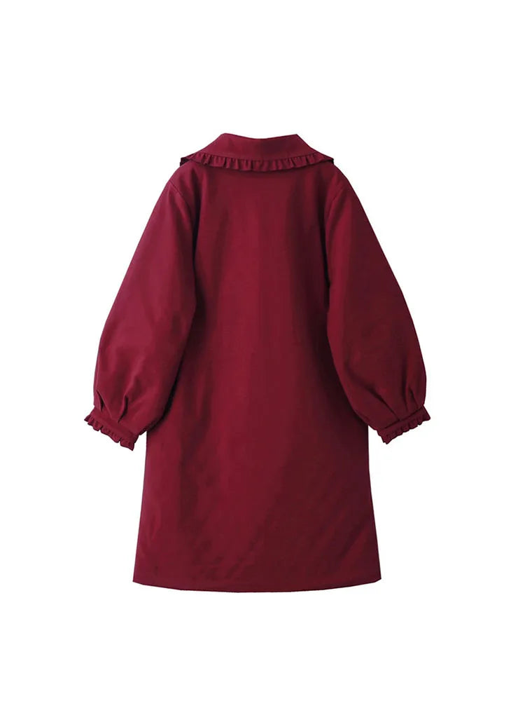 Woolen Coat Women's Mid-length Winter New Korean Fashion Long Coat Thickened Single Breasted Kawaii Women's Coat Parkas