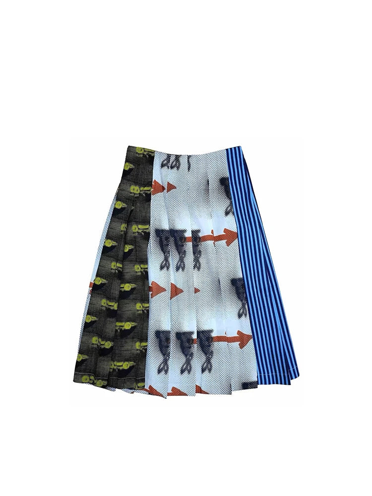 Women's Patchwork Skirt Vintage Aesthetic Streetwear Y2k Long Skirt Harajuku Korean Pattern Skirts 2000s Fashion Clothes Summer