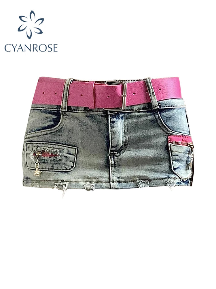 Women's Vintage Blue A-line Denim Mini Skirts Y2k Korean Style Cowboy Short Skirts Harajuku Elegant Jean Skirt Summer Clothes
