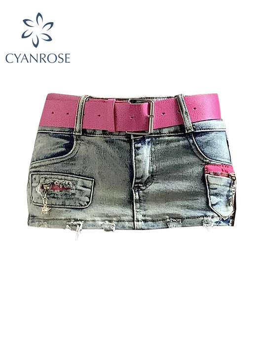 Women's Vintage Blue A-line Denim Mini Skirts Y2k Korean Style Cowboy Short Skirts Harajuku Elegant Jean Skirt Summer Clothes