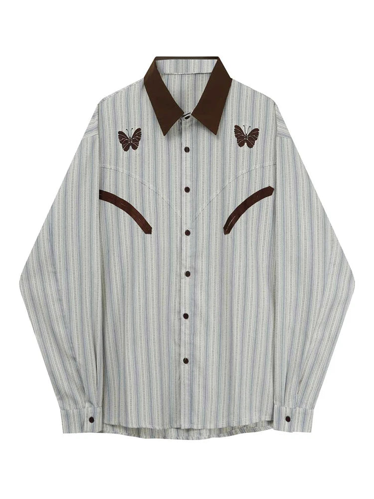 Women's Striped Shirts and Blouses Y2k Long Sleeve Harajuku Streetwear 2000s Women Vintage Sweet Shirt For Lady Blusas Tops