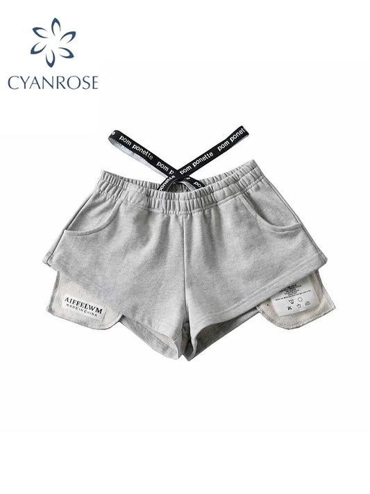 Women's Grey Shorts Y2k Korean Short Pants Harajuku Streetwear Aesthetic Vintage Mini Sports Shorts 2000s Trashy Clothes Summer