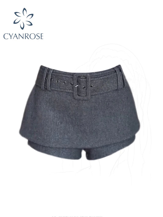 Women Grey A-line Skirt Vintage 90s Aesthetic Streetwear Y2k Mini Skirt Harajuku Shorts Skirt 2000s Fashion Clothes 2025 Summer