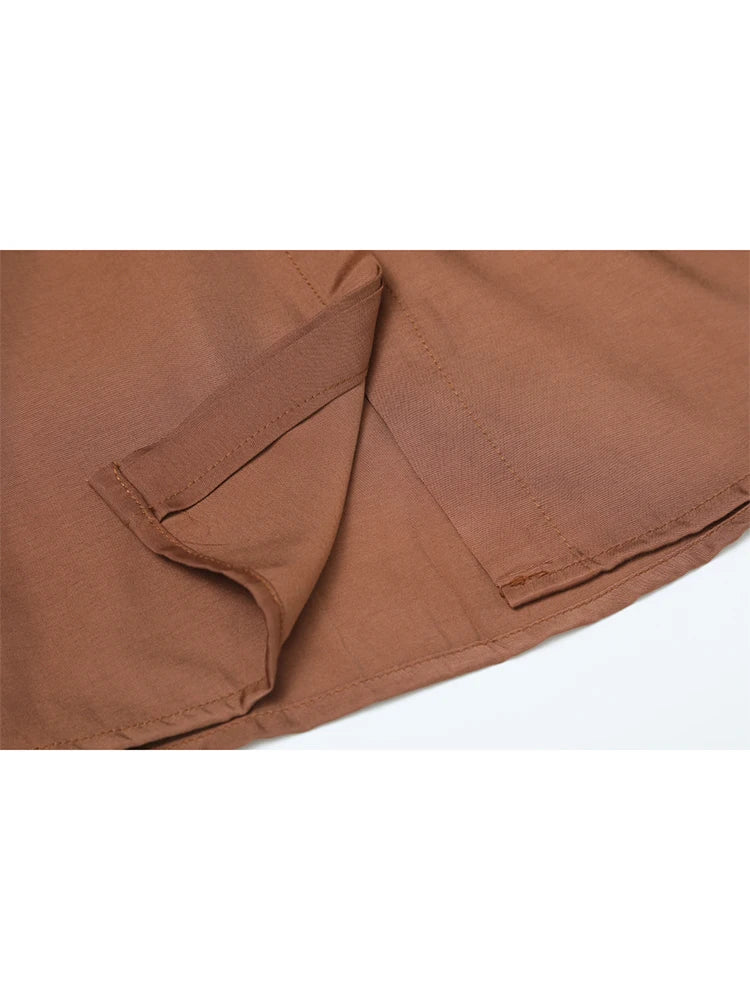 Women's Y2K Retro Coffee Brown Polo Neck Blouse - 90s-2000s Vintage Long Sleeve Elegant Top Autumn 2025