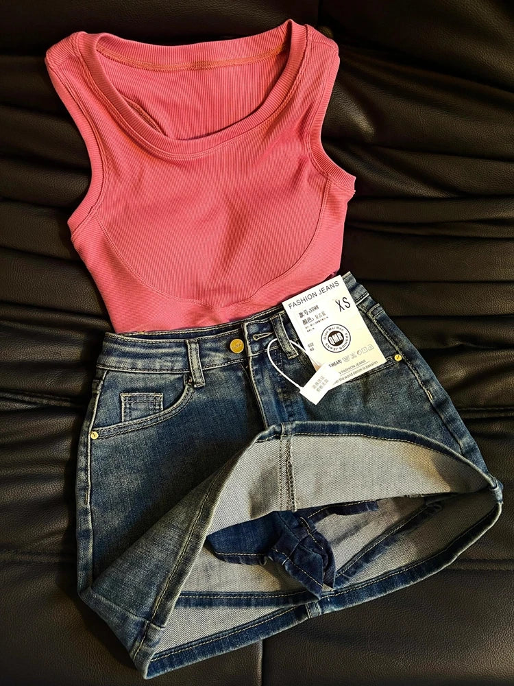 Women's Blue A-line Denim Skirt Y2k Jean Shorts Skirts Harajuku 90s Vintage Mini Cowboy Skirt 2000s Fashion Clothes Summer 2024