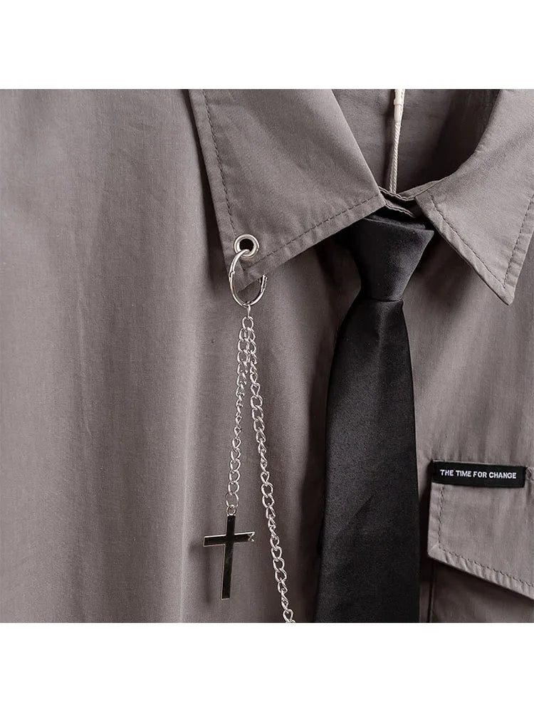 Punk Gothic Crop Top - Harajuku Streetwear with Chain & Split Detail