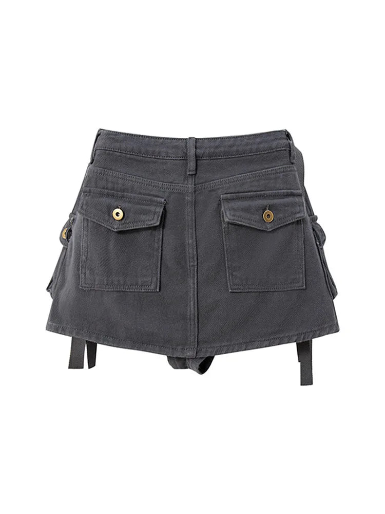 Grey Mini Skirts Womens 2022 High Waist Cargo Skirt Fashion Autumn Winter Woman Skirt Streetwear Short Skirts Pockets For Women
