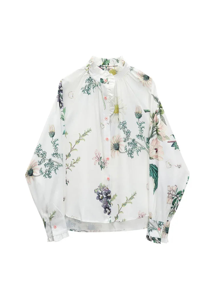 Korean Style Woman 2022 Autumn Shirt Vintage Floral Print Blouse Women Office Business Casual Shirt Chic Loose Blusas Tops