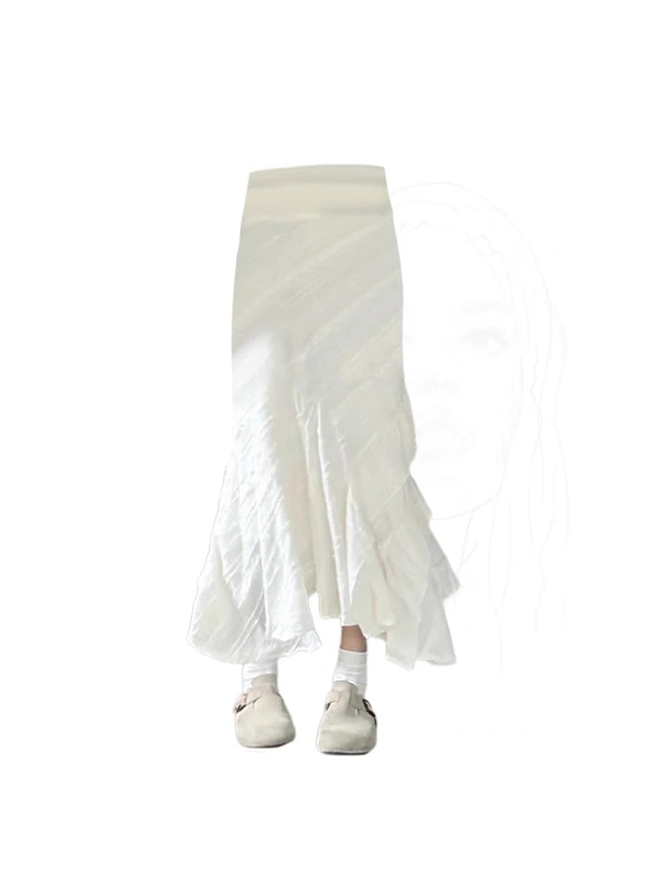 Women's White Y2k A-line Skirt Elegant Harajuku Oversize Long Skirts Streetwear 90s Aesthetic Vintage Skirt 2000s Clothes Summer