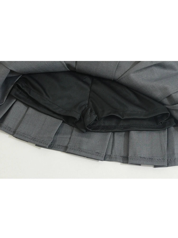Women's Pleated Skirt Kawaii Gothic Black Mini Skirt Korean High Waist Y2k Harajuku Vintage Bandage A-line Skirt Clothes Summer