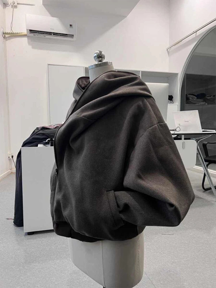 Women's Grey Sweatshirt Korean Solid Pullover Hoodies Y2k Streetwear Long Sleeve Simple Basic Oversize Sweatshirts Autumn Winter