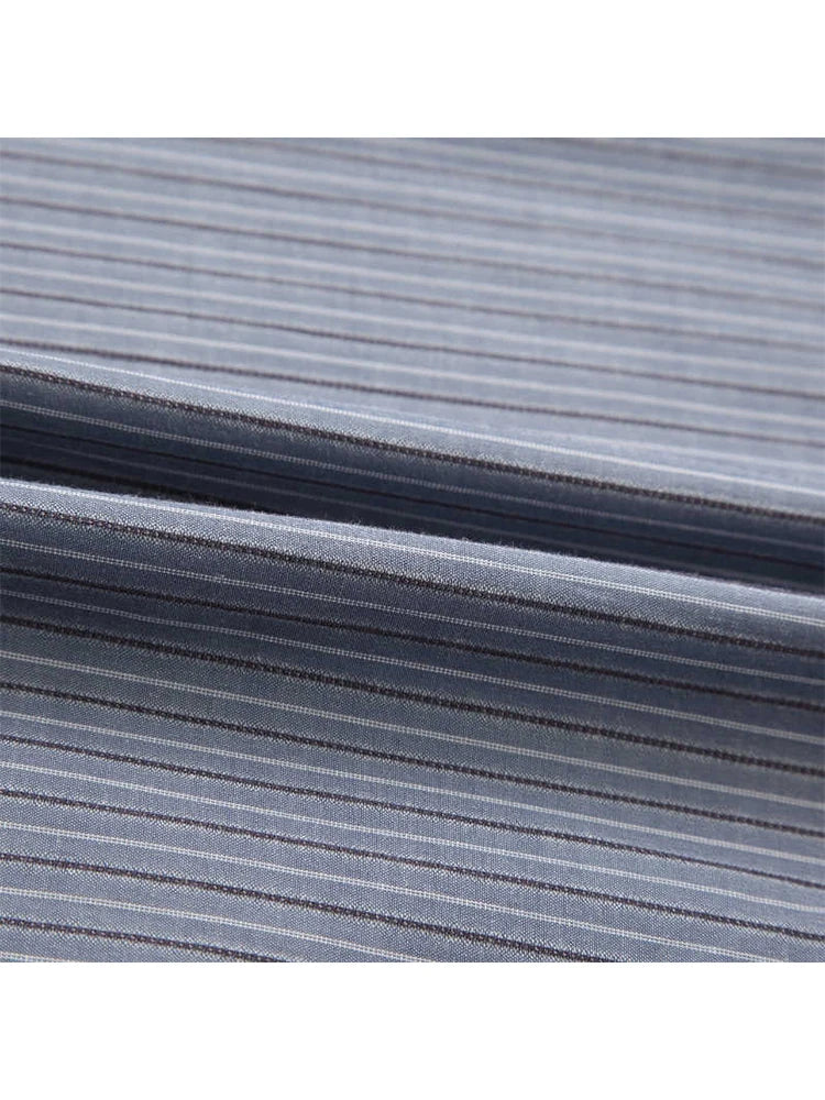 Blue Color Striped Design Tie Decoration Blouses Women Preppy Style Shirt Retro Sweet Cute Style Over-shirt Y2K Loose 2025