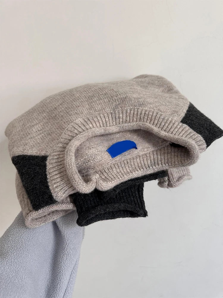 Women's Patchwork Pullover Sweater Harajuku Long Sleeves Two-tone Sweaters Jumper Vintage Y2k 2000s Clothes Fashion Winter 2024